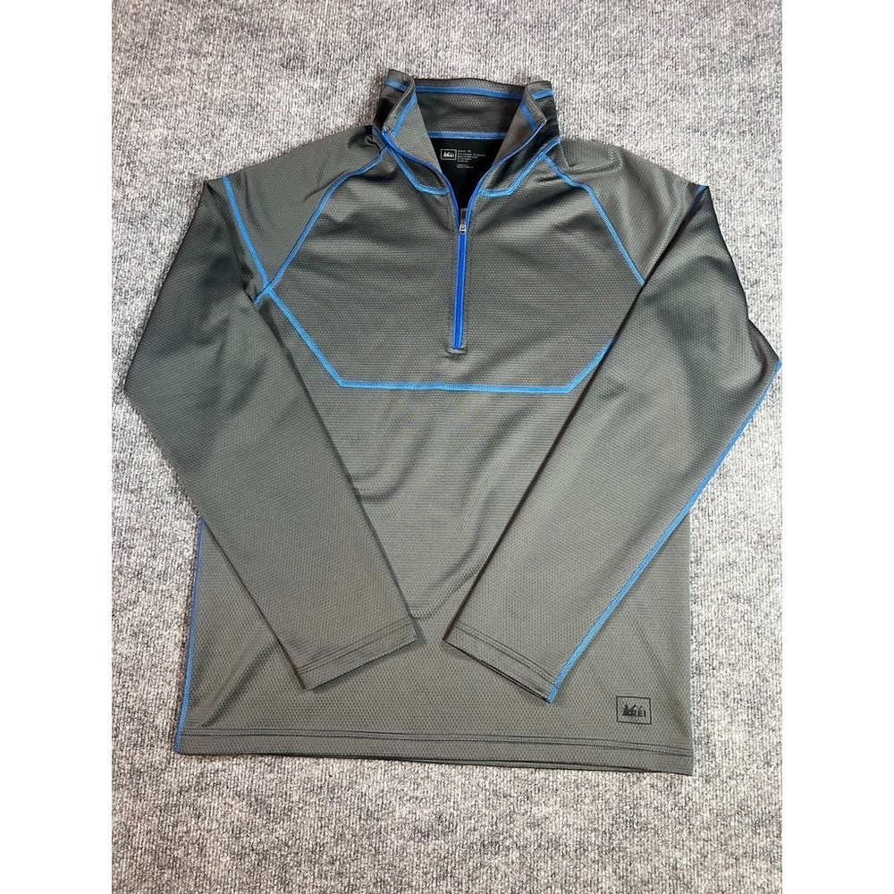 REI Co-op Mens M Gray Blue Performance 1/4 Zip Pullover Shirt Polyester Stretch